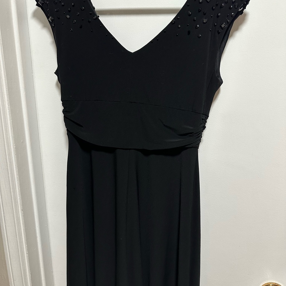 Joseph Ribkoff Black Dress with Beaded Embellished Shoulders